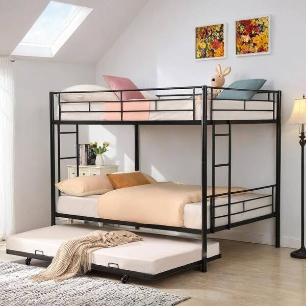 slide 2 of 15, Space-Saving Full Bunk Bed with Trundle, Modern Design Black