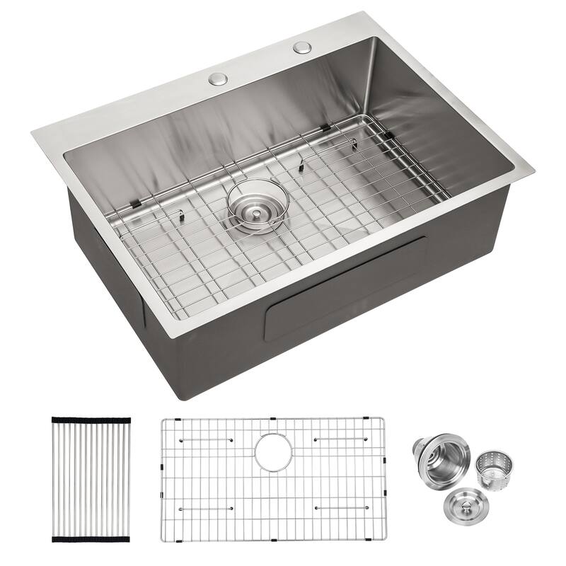 Drop In 16 Gauge Stainless Steel 30" Single Bowl Topmount Kitchen Sink Basin