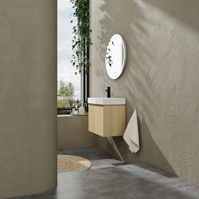 24 Inch Bathroom Vanity with Basin, Wall Mounted Floating Vanity Sink Combo, Wooden Storage Cabinet with Double Doors