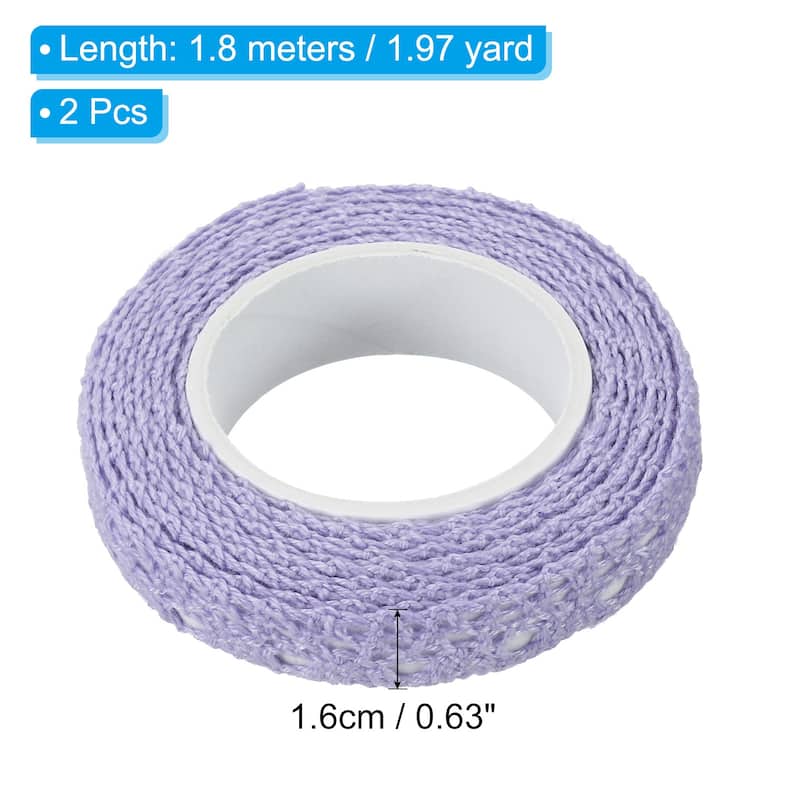 Lace Ribbon Self-Adhesive Lace Tape, 2 Rolls Cotton Masking Sticker - Purple - 15mm