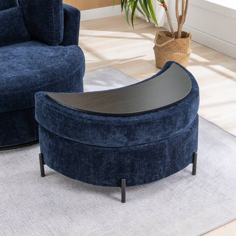 32.7" W Upholstered Half Moon Storage Ottoman Footrest Footstool