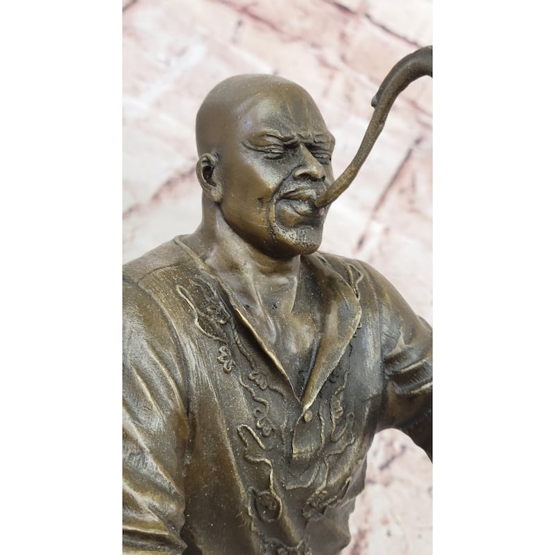 Black African American Saxaphone Player Jazz Musician Bronze Marble Statue 10 Inches X 9 Inches