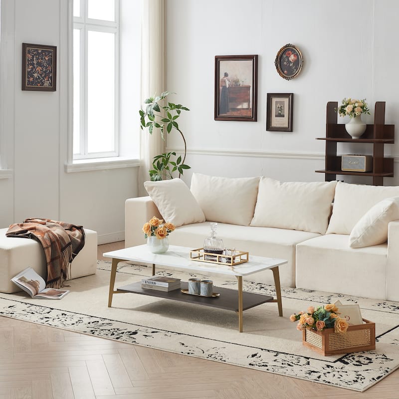 Modern Coffee Table Stylish Coffee Table Rectangular Center Table Side Table with Open Space, for Living Room‌