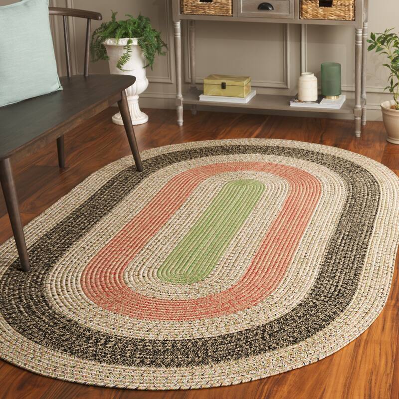 SAFAVIEH Handmade Braided Anushka Indoor/Outdoor Machine Washable Rug - 8' x 10' Oval - Black/Light Green