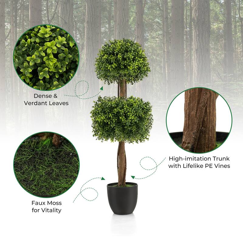 Gymax 2-Pack 40'' Artificial Boxwood Topiary Ball Tree Faux Plant for