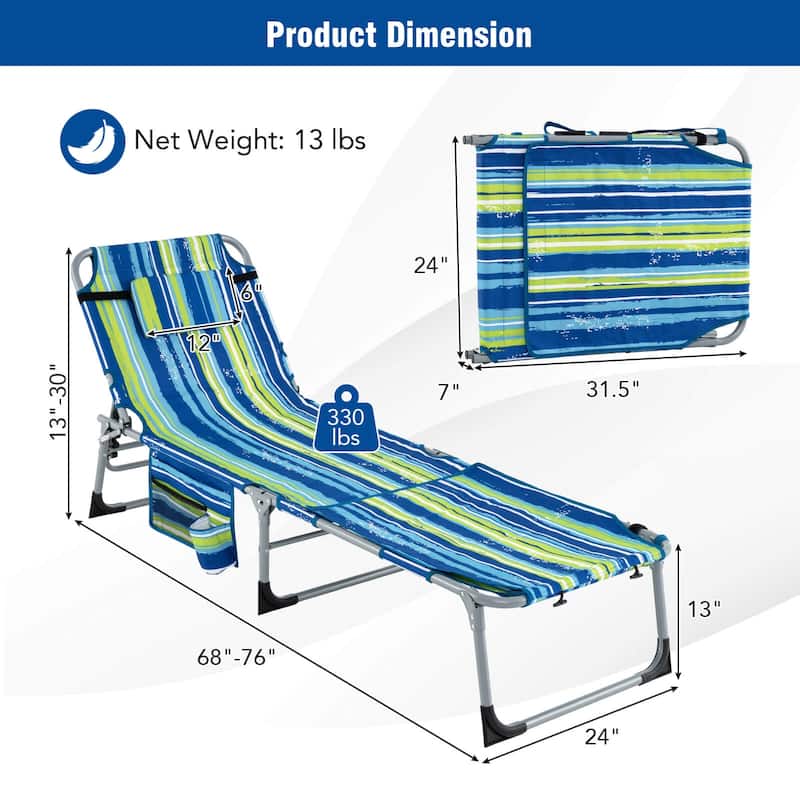 Goplus 2 PCS Outdoor Folding Chaise 5-Position Lounge Chair with - See Details