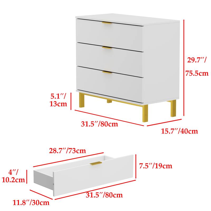 31.5"W x 29.7"H Wooden Nightstand with 3 Drawer End Table Black Chest