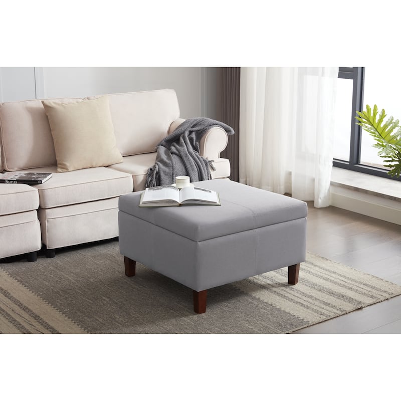 Porthos Home Jamar Fabric Square Storage Ottoman with Rubberwood Legs