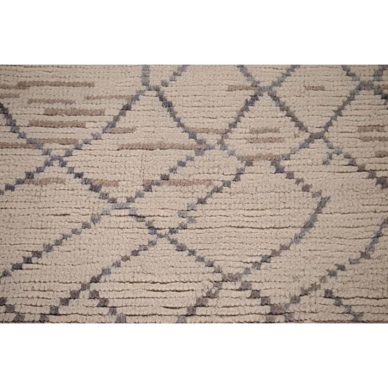 Trellis Ivory Moroccan Area Rug Handmade Wool Carpet - 5'11"x 10'3"