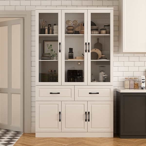Large White Buffet Elegant Kitchen Cabinet with Glass Doors Dislplay On Sale Bed Bath Beyond 37888467