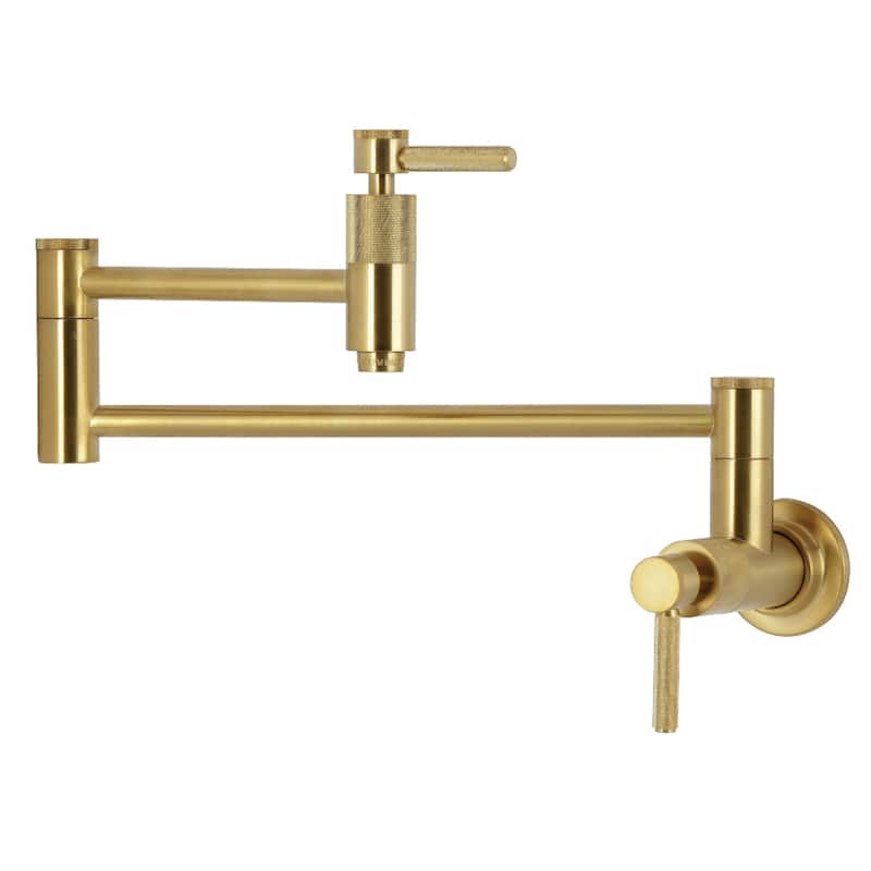 Kingston Brass Essex Double-Handle Wall-Mount Pre-Rinse Bridge Kitchen Faucet - Brushed Brass