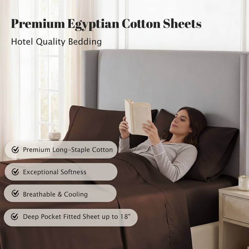 Superior Egyptian Cotton 530 TC Sheet Set Sateen Weave, Deep Pocket, Ultra‑Soft & Breathable Bedding
