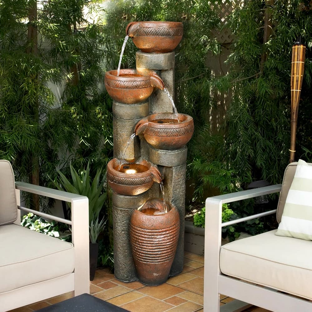 5-Tier Outdoor Water Fountain w/LED Lights Waterfall Feature for Home