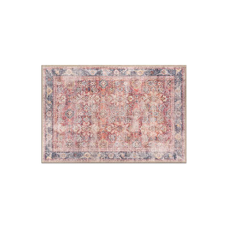 World Rug Gallery Vintage Bordered Machine Washable Non Slip Area Rug