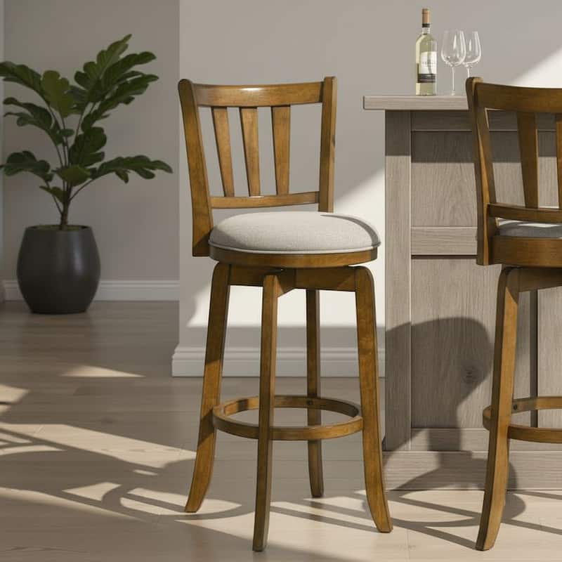 Wren Modern Farmhouse Swivel Wood Counter Height Kitchen Bar Stool in Sepia Brown Finish withUpholstered Seat - Set of 4 - Static Gray - Bar Height