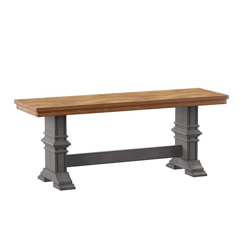 Eleanor Two-Tone Trestle Leg Wood Dining Bench by iNSPIRE Q Classic - Oak Top with Antique Grey Base