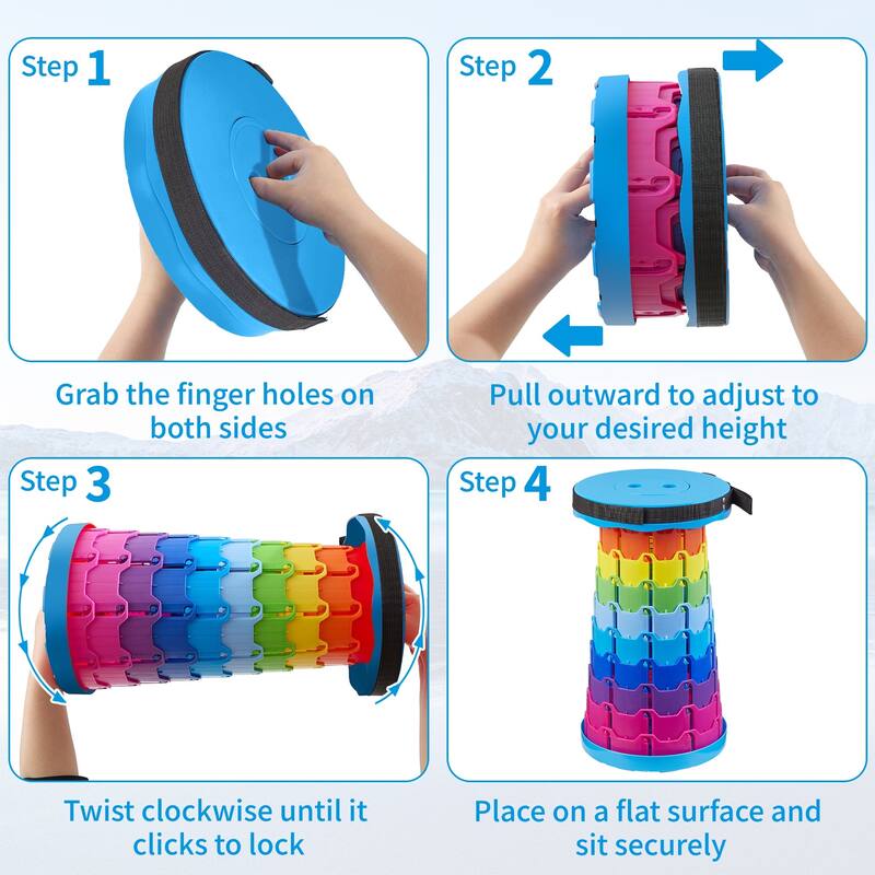 VECELO Portable Telescoping Stool Lightweight Adjustable Height Folding Stool for Camping Fishing Indoor Outdoor Plastic Seat