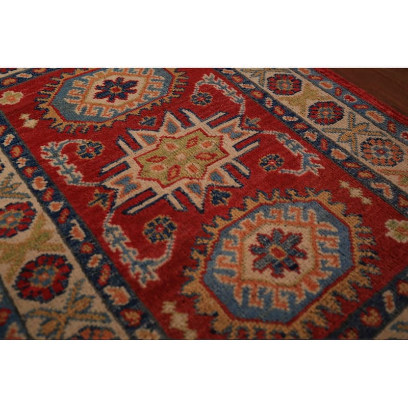 Geometric Red Kazak Oriental Foyer Rug Handmade Wool Carpet - 2'0" x 3'0"