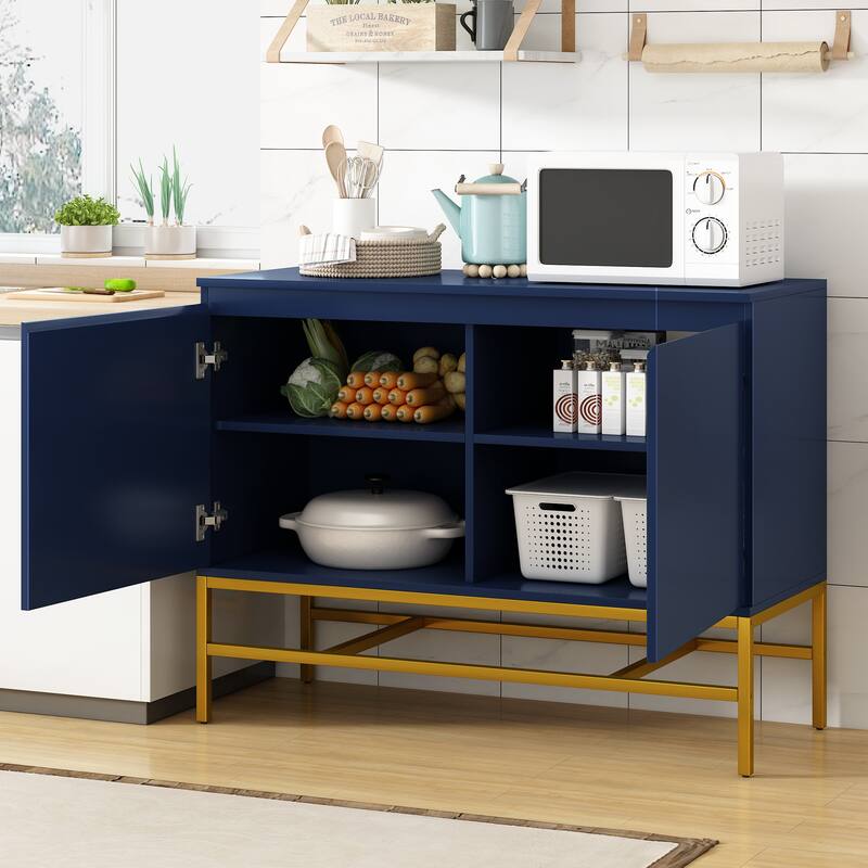 2 Doors Sideboard Buffet Cabinet with Adjustable Shelf & Gold Legs, Accent Cabinet Console Table for Dining Room Entryway, Navy - Navy