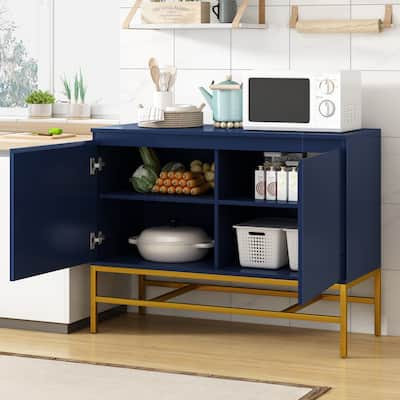 2 Doors Sideboard Buffet Cabinet with Adjustable Shelf & Gold Legs, Accent Cabinet Console Table for Dining Room Entryway, Navy