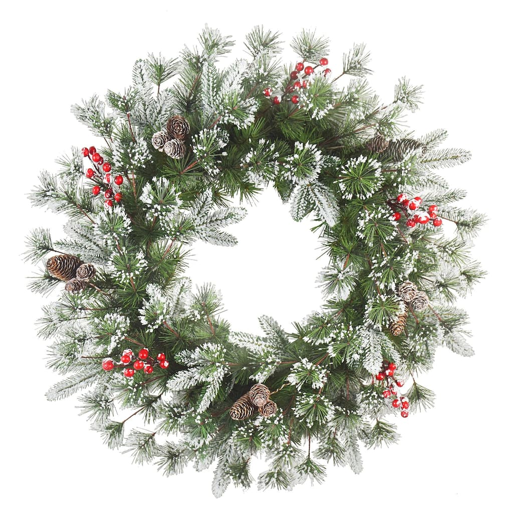 Flocked Pine Artificial Christmas Wreath - 24” - Unlit