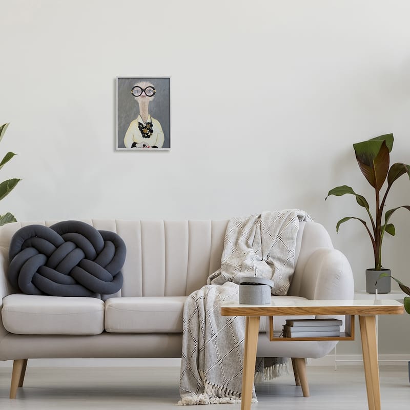 Stupell Ostrich Bird Wearing Glasses Jewelry Painted Nails Framed Wall Art - Grey