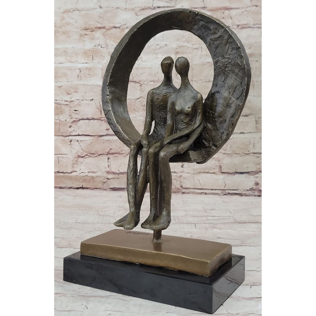 Abstract Original Art Romantic Couple Sitting Together In Love Bronze Sculpture Statue