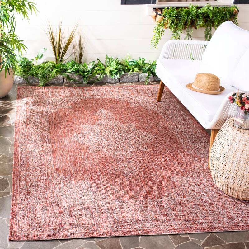 SAFAVIEH Courtyard Maralyn Indoor/ Outdoor Waterproof Patio Backyard Rug - 5'3" x 7'7" - Rust/Ivory