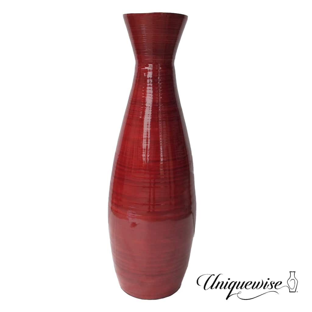 Decorative 24-inch Tall Red Bamboo Floor Vase for Modern Home, Office, Living Room, Bedroom, and Entryway Interior Decor