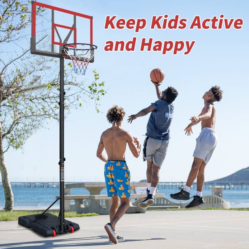 Outdoor Height Adjustable Basketball Hoop 5.7-10ft 44 Inch Backboard Portable System with Stable Base Wheels