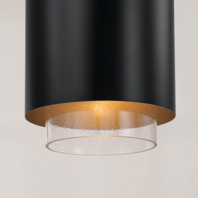 11.50"W x 19.50"H 1-Light Cylindrical Metal Pendant with Seeded Glass - 11.5"W x 19.5"H