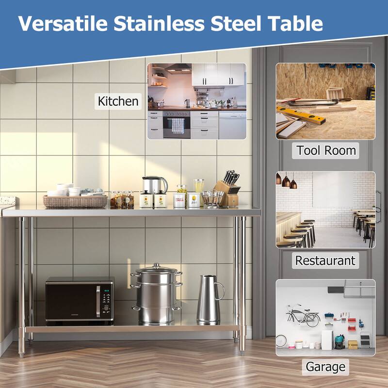 Gymax 24 x 60 Inches Stainless Steel Work Table Kitchen Prep & Work