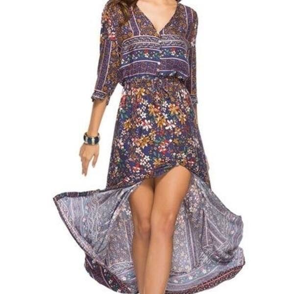 Shop Jessie Vinson Bohemian Style Split Long Dress Plus Size V