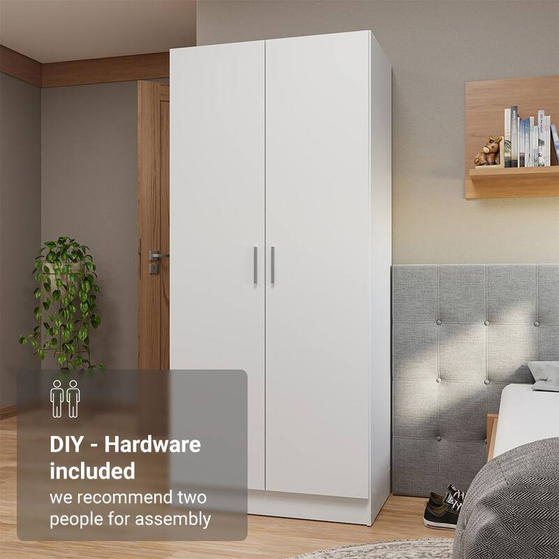 Madesa 2 Door Wardrobe Storage Cabinet with Ample Shelf 31"L