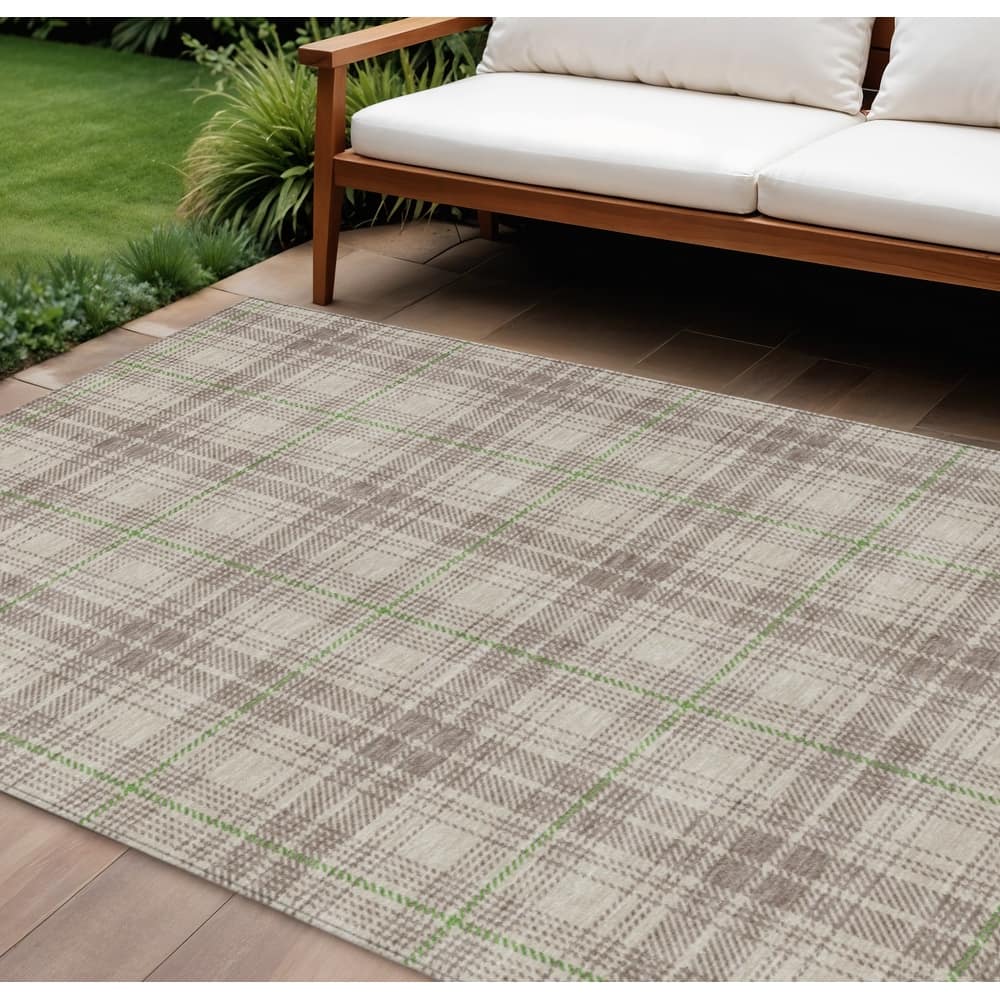HomeRoots Plaid Transitional Rectangle Outdoor Rug