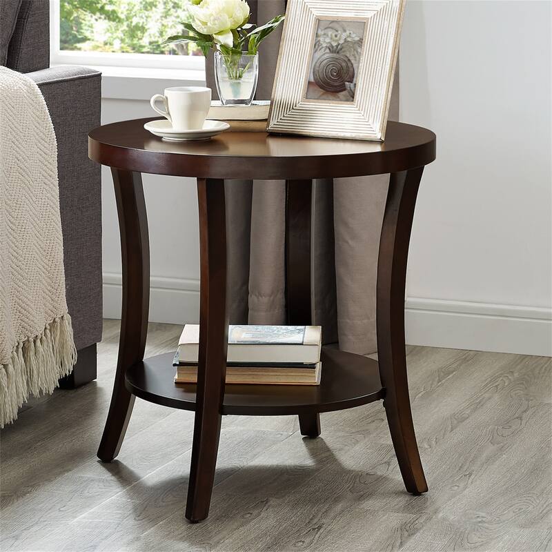 Contemporary Oval Shelf End Table, Gray/Espresso