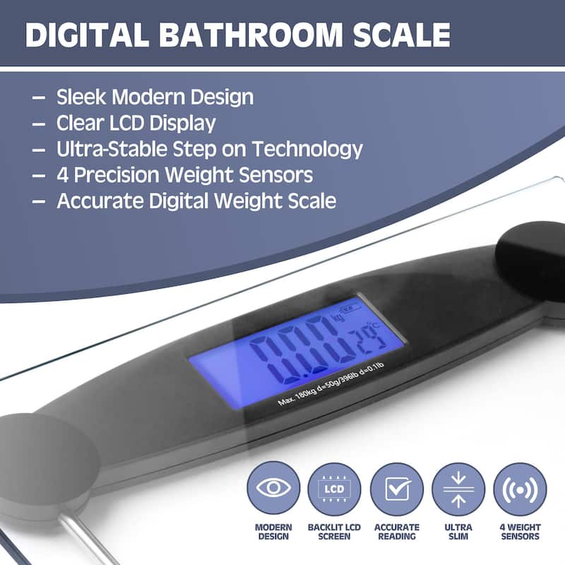 Prominence Home Digital Bathroom Scale for Body Weight, Auto Step-On Design, Ultra Thin