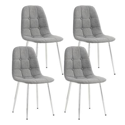 Dining Chairs Set of 4 Modern Mid-Century Kitchen Room Upholstered Side Chairs Soft Tufted Linen Fabric Chrome Metal Legs Gray