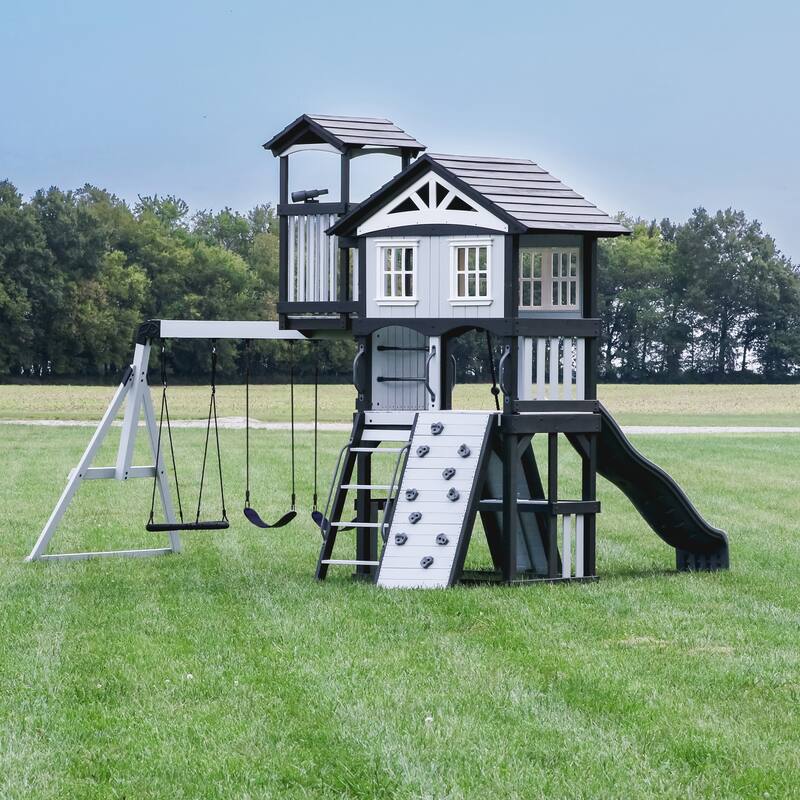 Backyard Discovery Whispering Point Light Gray Cedar Wood Swing Set - 15'3" x 11'6"