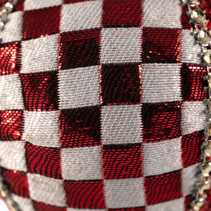 Sequined and Checkered Teardrop Christmas Ornaments - 4.75" - Red - Set of 2