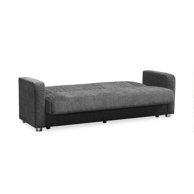 HomeRoots 87" Gray Chenille Convertible Futon Sleeper Sofa And Toss Pillows With Storage