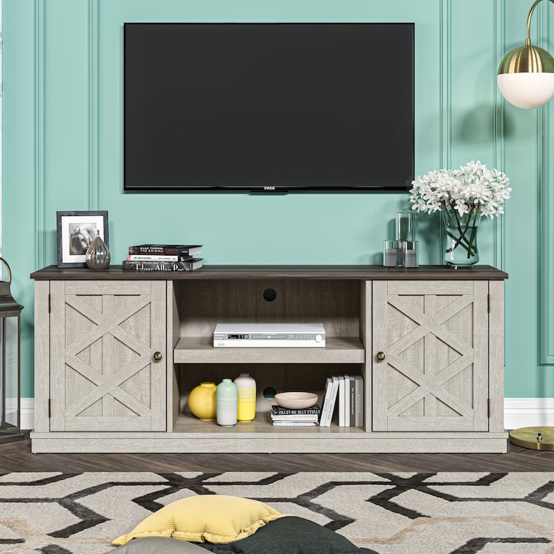 64 in. With Dark Drift Wood Desktop TV Stand for TVs up to 70 in. - 64 inches in width - White Wash