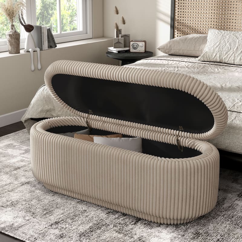 Furniture of America Elyndra Modern Oval 47-inch Chenille Storage Bench