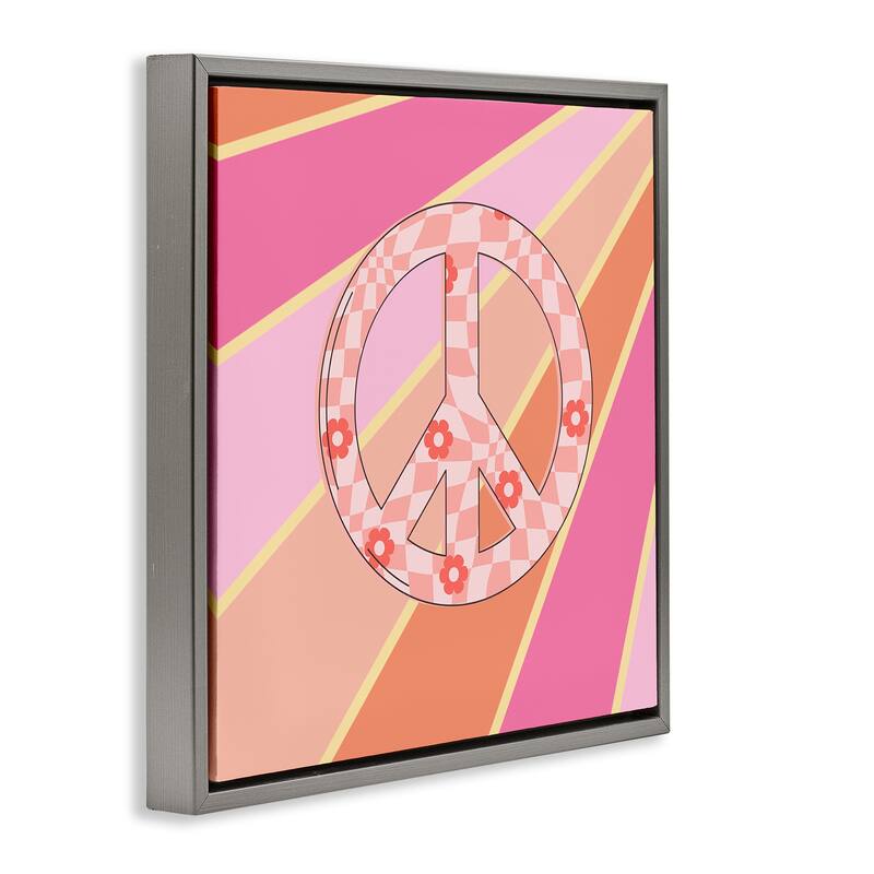 Stupell Beaming Floral Peace Symbol Framed Floater Canvas Wall Art Design By Jesse Keith