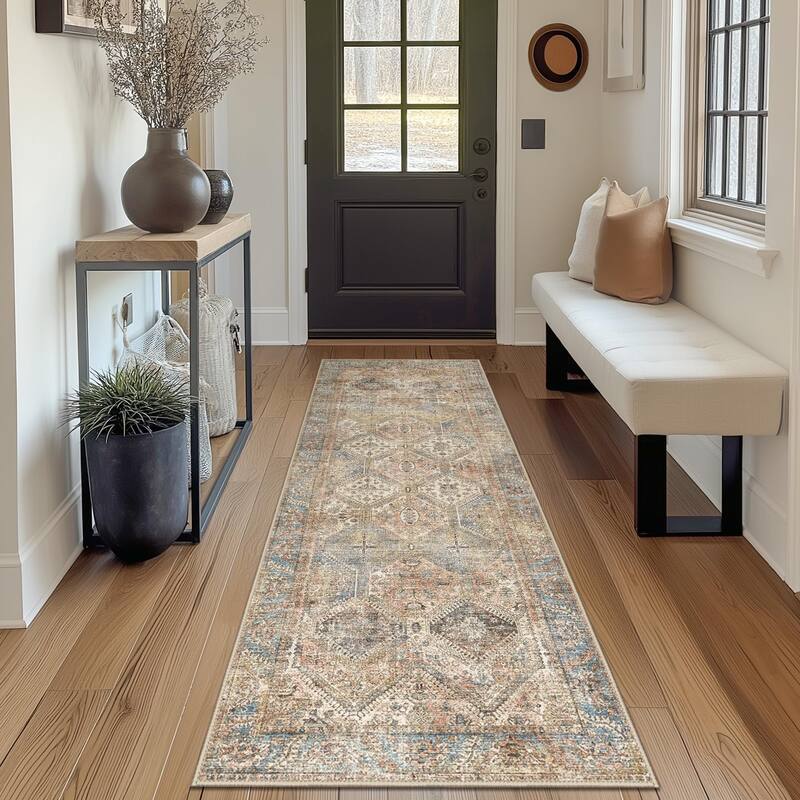 Mcow Vintage Wood-Tone Low-Pile Washable Non-Slip Area Rug - 2' x 10' - Wood/Brown - Runner