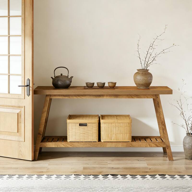 2-Tier Entryway Space-Saving Console Sofa Table - Light Brown