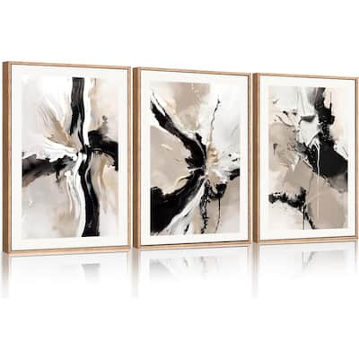 Beige Black Shapes Wall Decor, Neutral Color Block Wall Painting