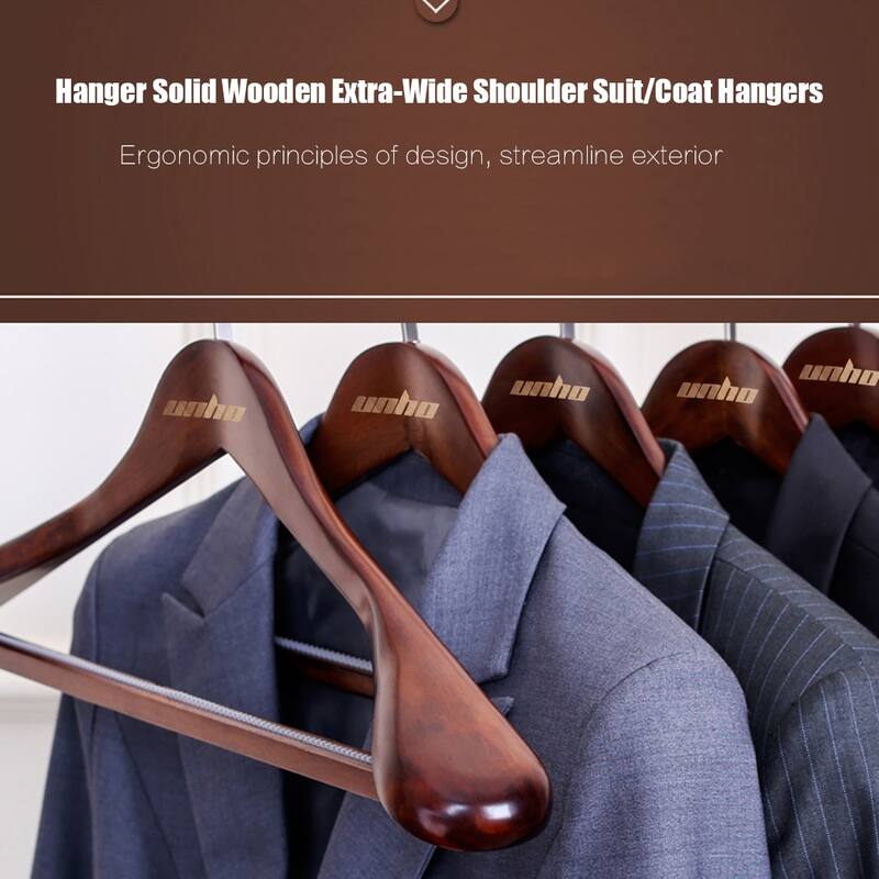 Set Of 5 Natural Wooden Coat Hangers for Suit/Dress/Shirt/Sweater - 17.52*2.16*8.74in