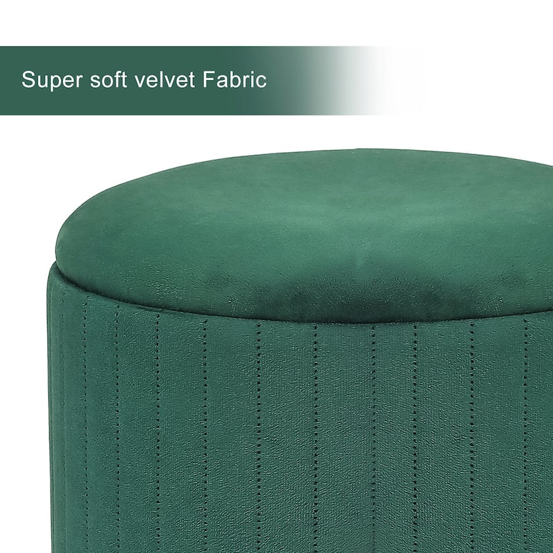 Adeco Round Velvet Storage Ottoman Vanity Stool Footstool (Pack of 2)