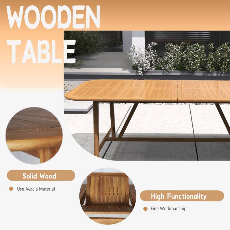 Modern Outdoor Acacia Wood Dining Table with Adjustable Length